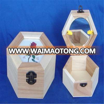 Polygonal  customized small wooden jewelry case