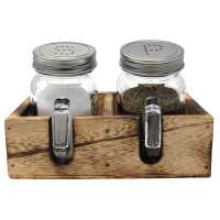 Mason Jar Salt & Pepper Shakers Set with Wood Tray for Rustic Wedding Vintage Home Decoration Table Decor and Mother's Day Gift